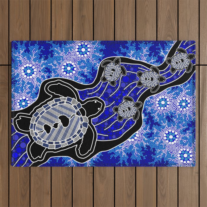 Authentic Aboriginal Art - Baby Sea Turtles Outdoor Rug Gallery Image 1
