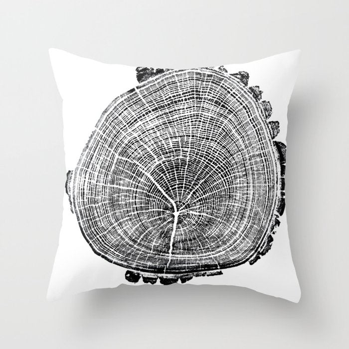 Eastern Ash - Tree ring ink woodblock print Throw Pillow Gallery Image 6