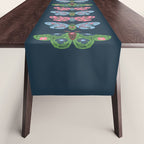 Folk Floral Moths and Butterflies Blue Table Runner Gallery Image 1