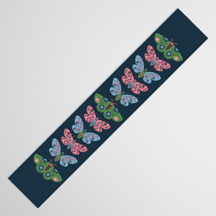Folk Floral Moths and Butterflies Blue Table Runner Gallery Image 3