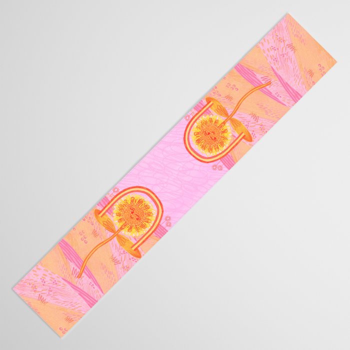 Retro Sunflower & Rainbow in Pink Table Runner Gallery Image 3