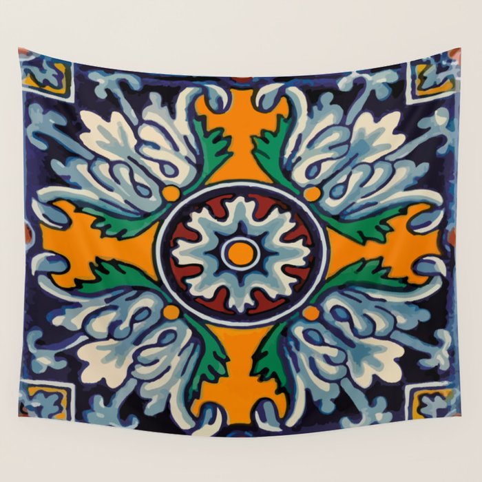 Mandala mexican talavera tile ceramic mosaic Wall Tapestry Gallery Image 4