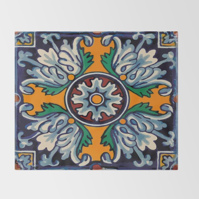 Mandala mexican talavera tile ceramic mosaic Throw Blanket Gallery Image 2