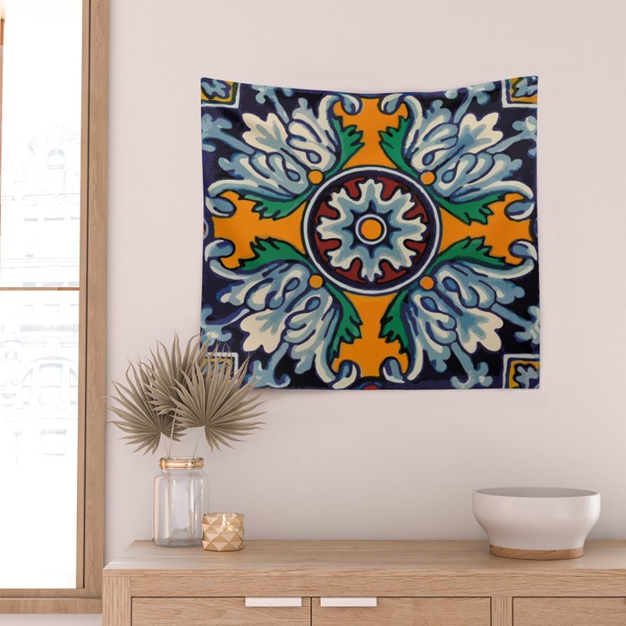 Mandala mexican talavera tile ceramic mosaic Wall Tapestry Gallery Image 2