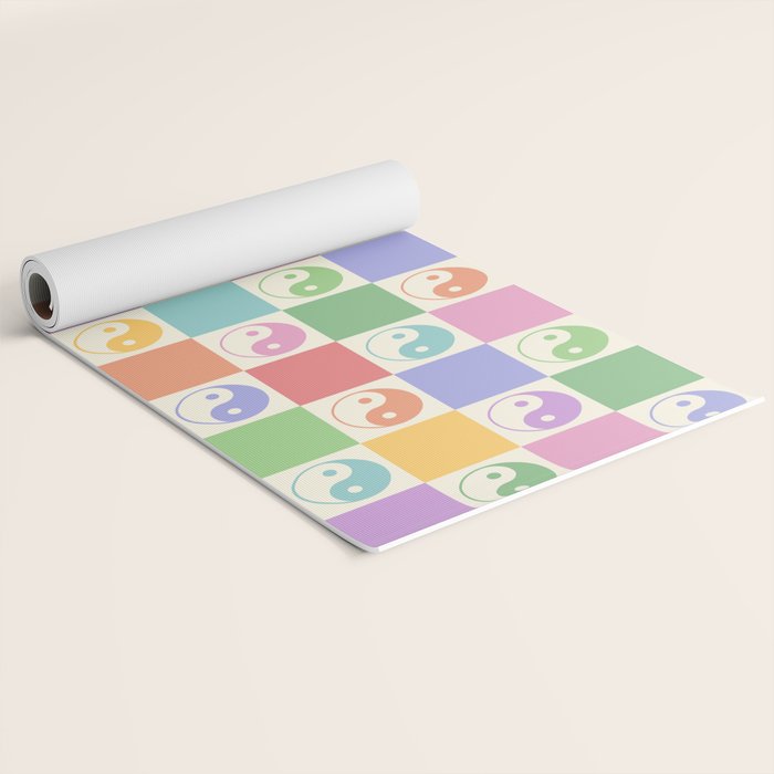 Colorful Yin Yang Checkered Pattern Yoga Mat Gallery Image 2