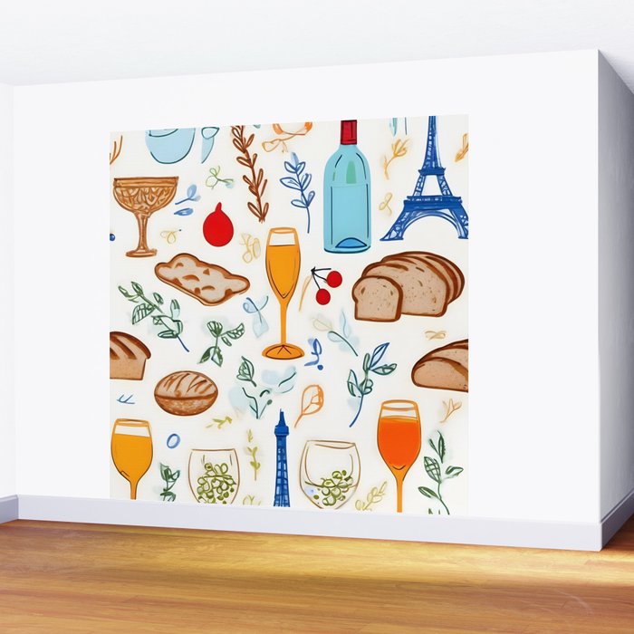 Paris Things, Travel Hand Drawn Doodles Sketch, Summer Vacation Colorful Bohemian Wall Mural Gallery Image 2