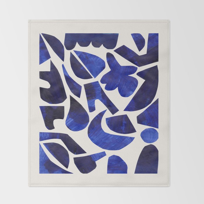 'Shattered Sky' Abstract Colorful Blue Paper Collage Minimal Mid Century Pattern by Ejaaz Haniff Throw Blanket Gallery Image 2