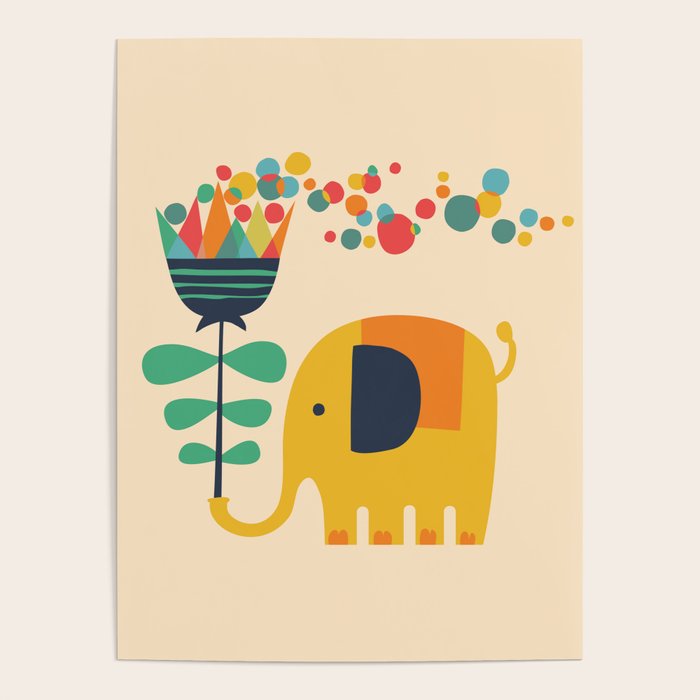 Elephant with giant flower Poster Gallery Image 1