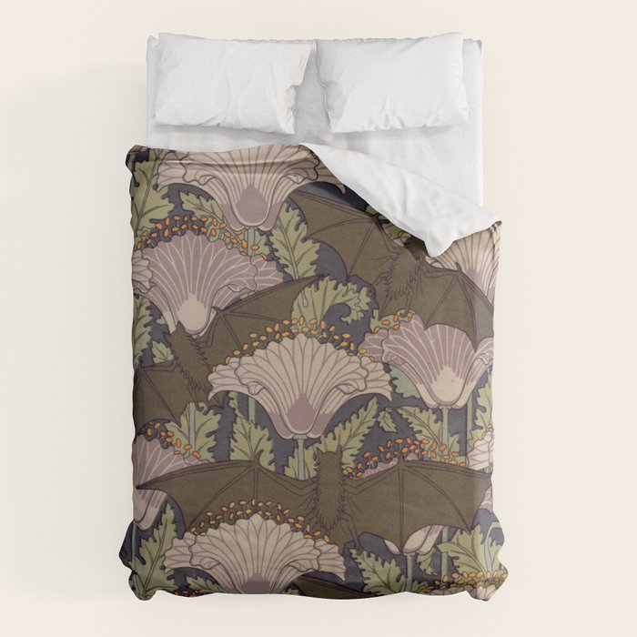 Vintage Art Deco Bat and Flowers Duvet Cover Gallery Image 6