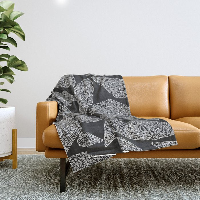 Cicada Wings - White on Black Throw Blanket Gallery Image 1