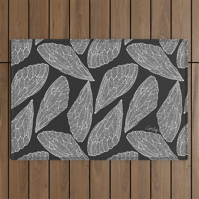 Cicada Wings - White on Black Outdoor Rug Gallery Image 1