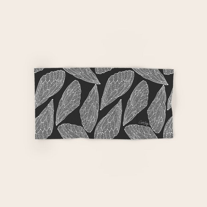 Cicada Wings - White on Black Bath Towel Gallery Image 1