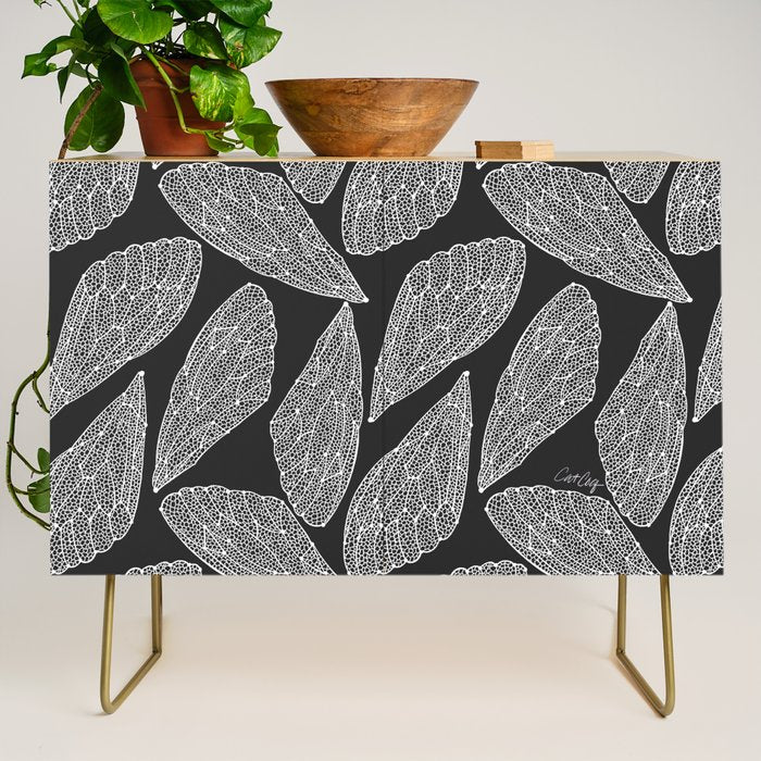 Cicada Wings - White on Black Credenza Gallery Image 1