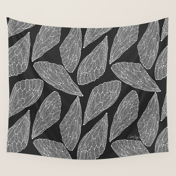 Cicada Wings - White on Black Wall Tapestry Gallery Image 4
