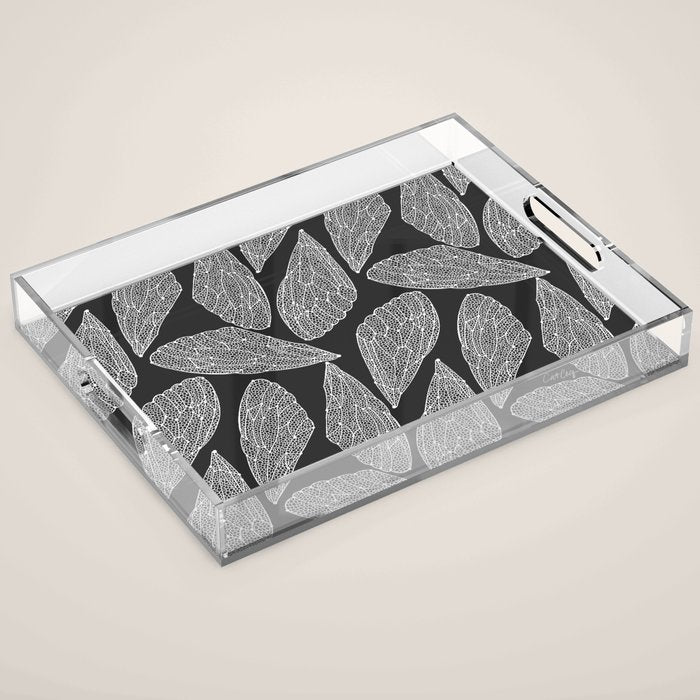 Cicada Wings - White on Black Acrylic Tray Gallery Image 1