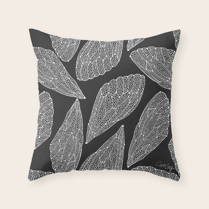 Cicada Wings - White on Black Throw Pillow Gallery Image 6