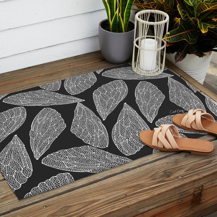 Cicada Wings - White on Black Outdoor Rug Gallery Image 2