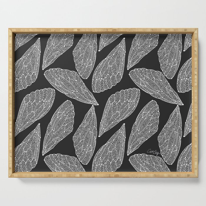 Cicada Wings - White on Black Serving Tray Gallery Image 1
