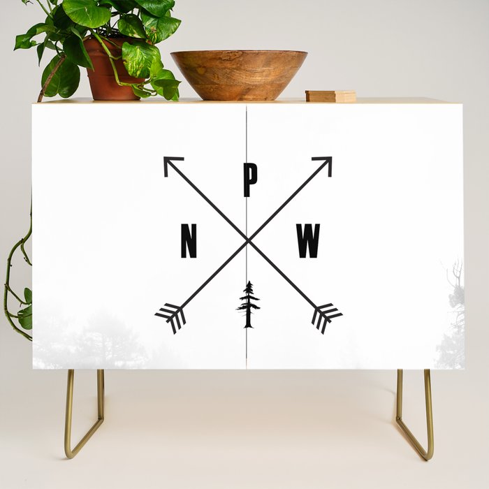 PNW Pacific Northwest Compass - Black and White Forest Credenza Gallery Image 1