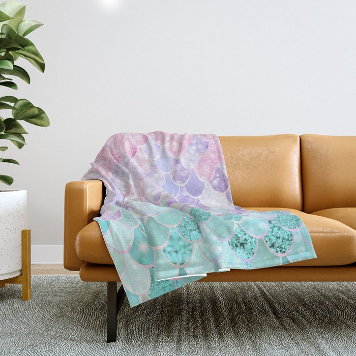 Mermaid Pastel Aesthetics Throw Blanket Gallery Image 1