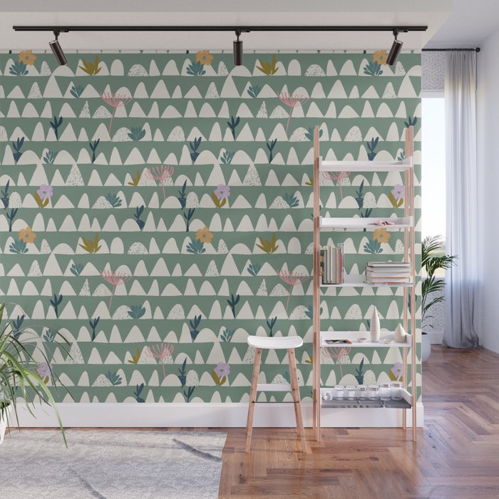 Farmland pattern sage green Wall Mural Gallery Image 1