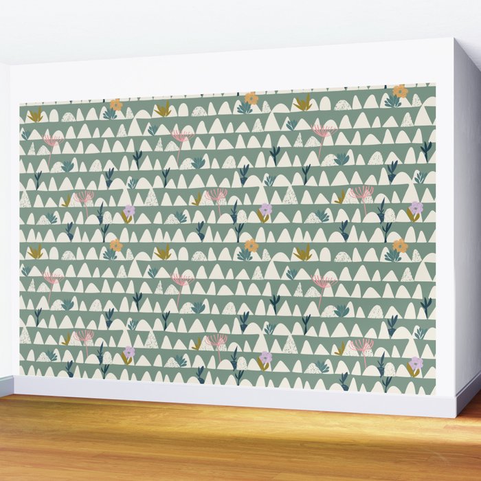 Farmland pattern sage green Wall Mural Gallery Image 2