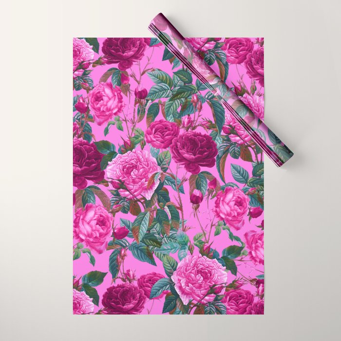  Pink Floral Garden Wrapping Paper Gallery Image 1
