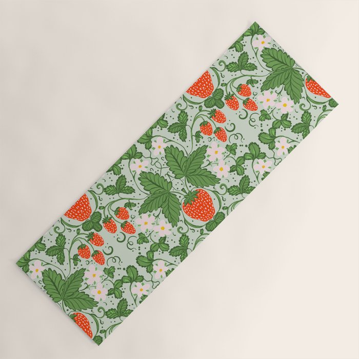 Whimsical Strawberry Vine and Floral Garden Pattern Yoga Mat Gallery Image 1
