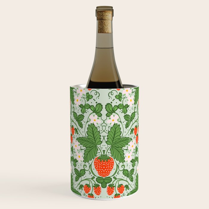 Whimsical Strawberry Vine and Floral Garden Pattern Wine Chiller Gallery Image 1
