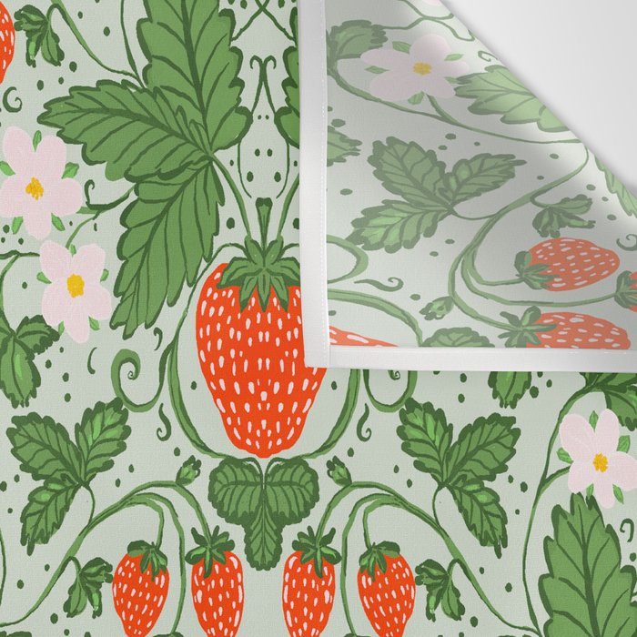 Whimsical Strawberry Vine and Floral Garden Pattern Wall Tapestry Gallery Image 3
