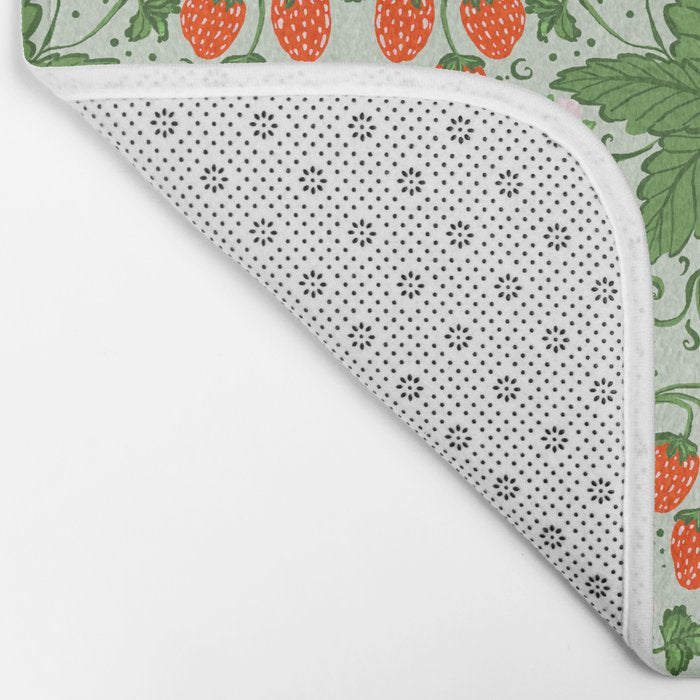 Whimsical Strawberry Vine and Floral Garden Pattern Bath Mat Gallery Image 2
