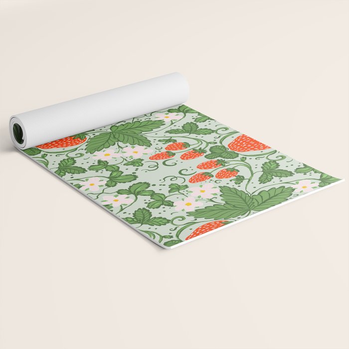 Whimsical Strawberry Vine and Floral Garden Pattern Yoga Mat Gallery Image 2
