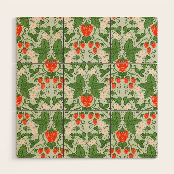 Whimsical Strawberry Vine and Floral Garden Pattern Wood Wall Art Gallery Image 1