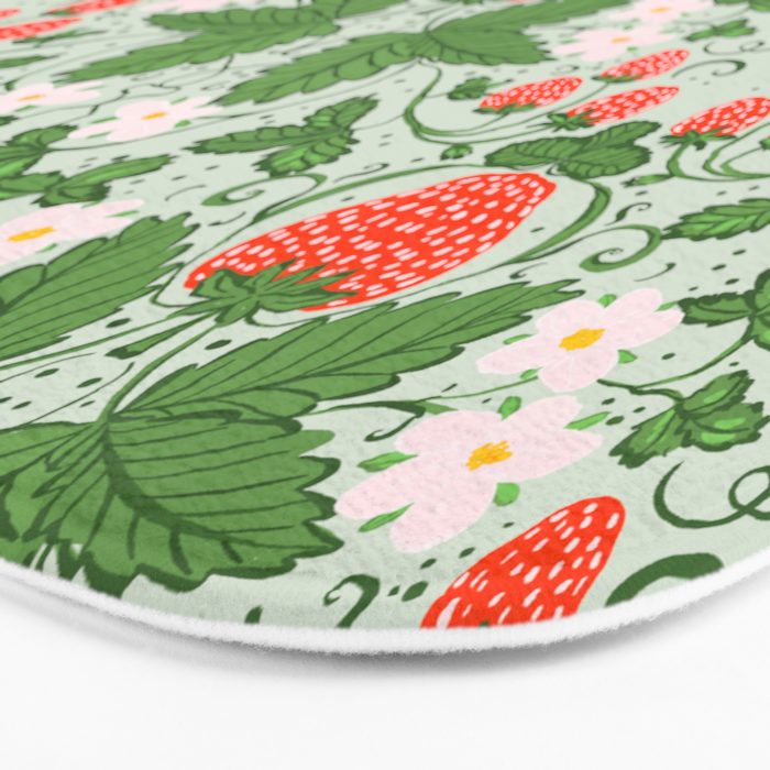 Whimsical Strawberry Vine and Floral Garden Pattern Bath Mat Gallery Image 3