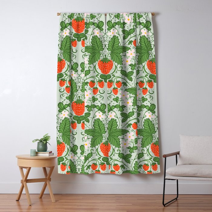 Whimsical Strawberry Vine and Floral Garden Pattern Window Curtain Gallery Image 5