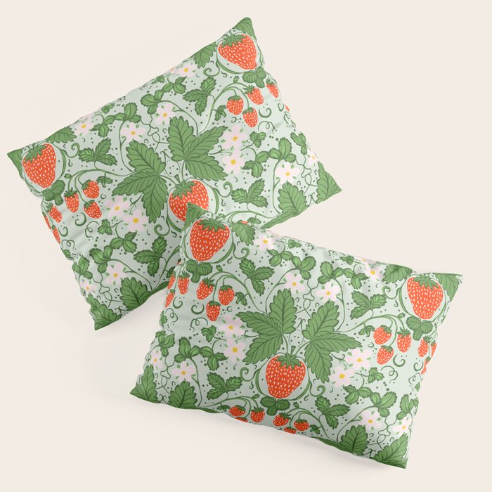 Whimsical Strawberry Vine and Floral Garden Pattern Pillow Sham Gallery Image 1