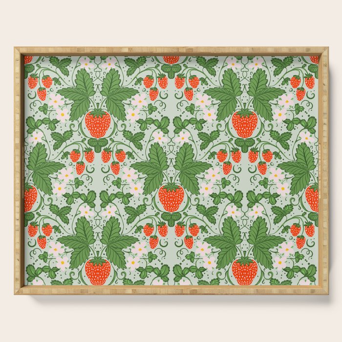Whimsical Strawberry Vine and Floral Garden Pattern Serving Tray Gallery Image 1