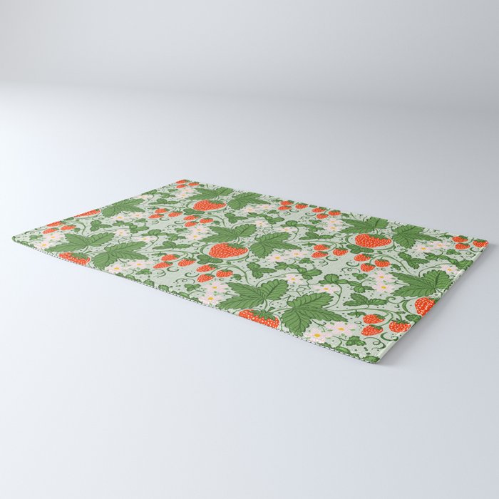 Whimsical Strawberry Vine and Floral Garden Pattern Rug Gallery Image 3