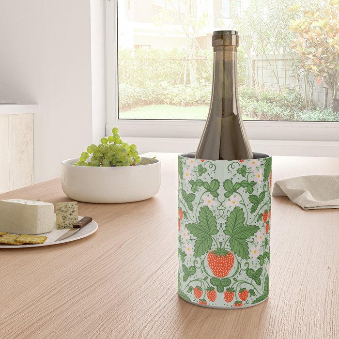 Whimsical Strawberry Vine and Floral Garden Pattern Wine Chiller Gallery Image 4