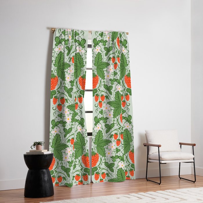 Whimsical Strawberry Vine and Floral Garden Pattern Window Curtain Gallery Image 2