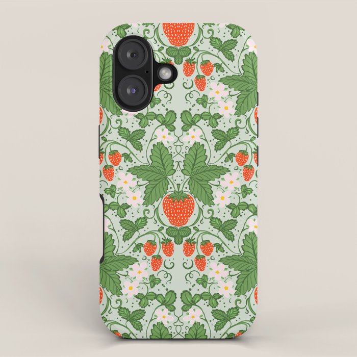 Whimsical Strawberry Vine and Floral Garden Pattern iPhone Case Gallery Image 1