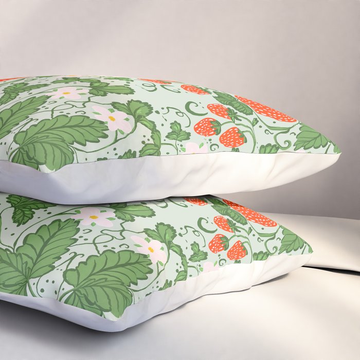Whimsical Strawberry Vine and Floral Garden Pattern Pillow Sham Gallery Image 3