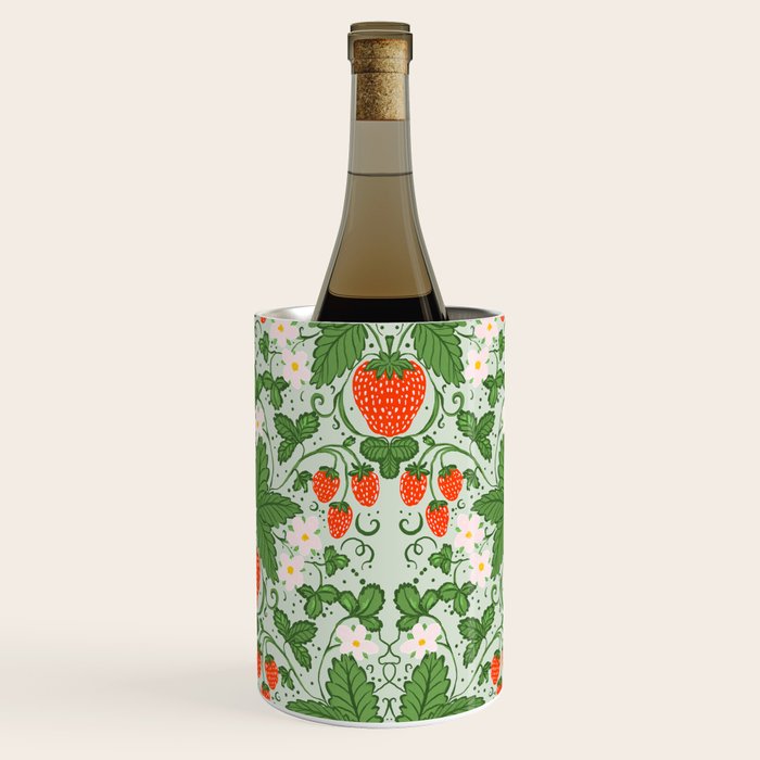 Whimsical Strawberry Vine and Floral Garden Pattern Wine Chiller Gallery Image 2