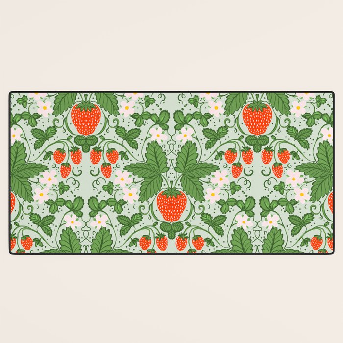 Whimsical Strawberry Vine and Floral Garden Pattern Desk Mat Gallery Image 3