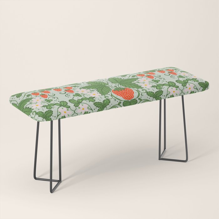 Whimsical Strawberry Vine and Floral Garden Pattern Bench Gallery Image 1