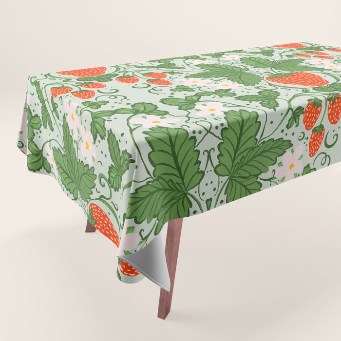 Whimsical Strawberry Vine and Floral Garden Pattern Tablecloth Gallery Image 1