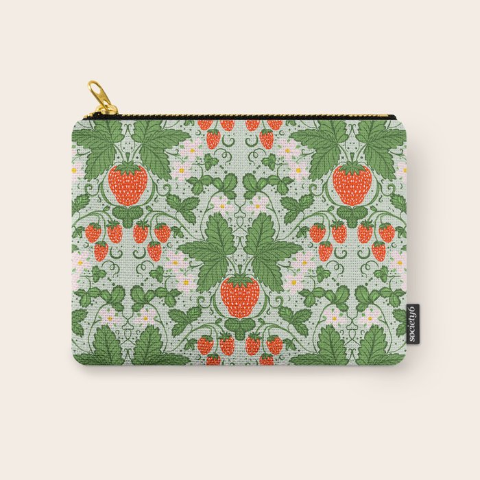Whimsical Strawberry Vine and Floral Garden Pattern Carry All Pouch Gallery Image 1