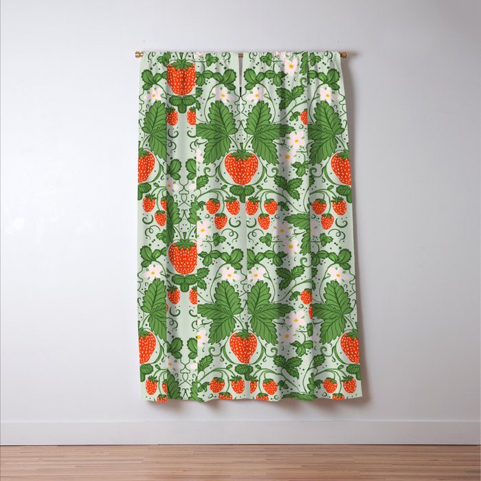 Whimsical Strawberry Vine and Floral Garden Pattern Window Curtain Gallery Image 3