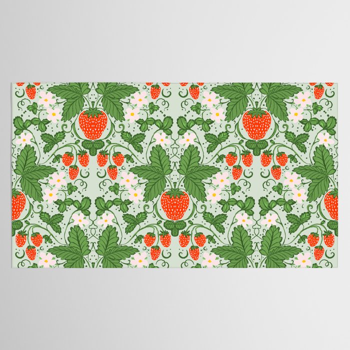 Whimsical Strawberry Vine and Floral Garden Pattern Tablecloth Gallery Image 2
