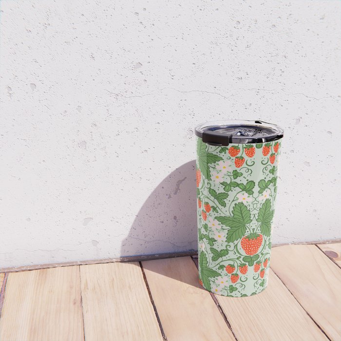 Whimsical Strawberry Vine and Floral Garden Pattern Travel Mug Gallery Image 4